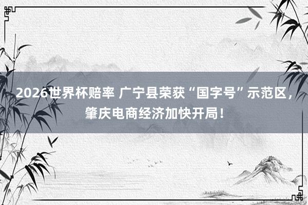 2026世界杯赔率 广宁县荣获“国字号”示范区,肇庆电商经济加快开局!