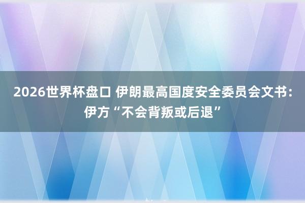 2026世界杯盘口 伊朗最高国度安全委员会文书:伊方“不会背叛或后退”