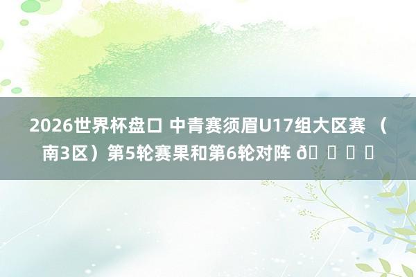 2026世界杯盘口 中青赛须眉U17组大区赛 （南3区）第5轮赛果和第6轮对阵 🎙️