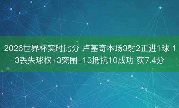 2026世界杯实时比分 卢基奇本场3射2正进1球 13丢失球权+3突围+13抵抗10成功 获7.4分